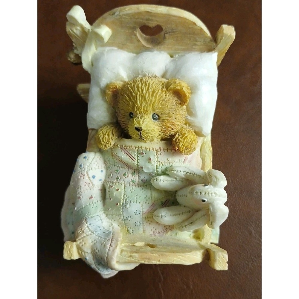 1992 Cherished Teddies Baby "Cradled With Love" Bear In Crib Bed #153B5